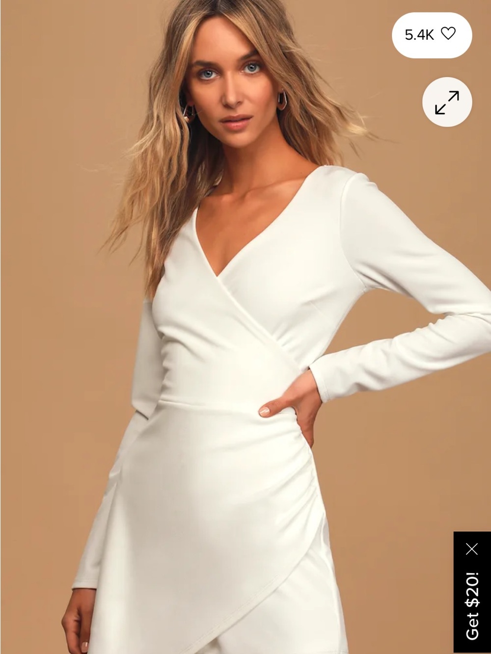 Lulus Women's White Wrap-Style Long Sleeve Romper